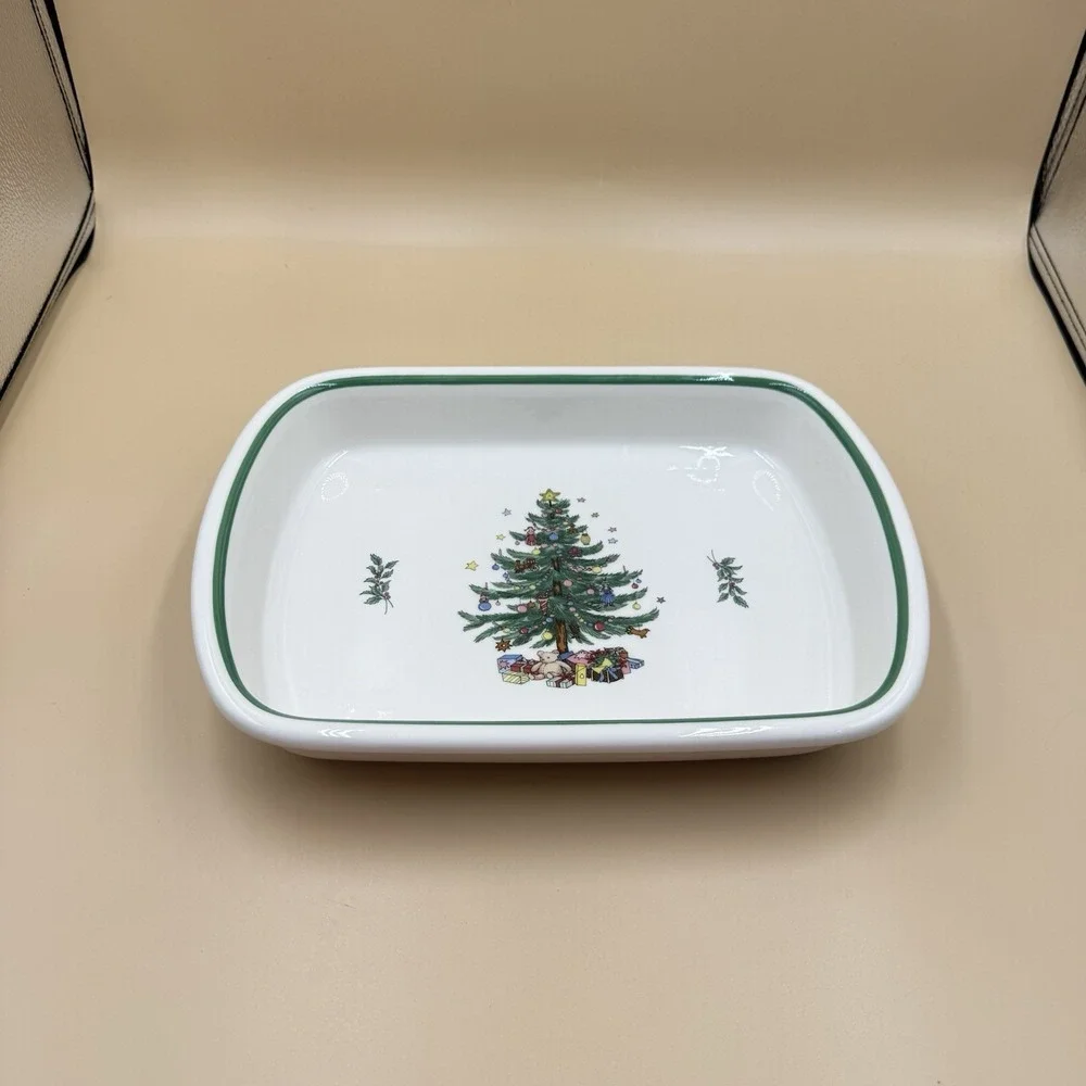 NIKKO Christmas Lasagna Pan Cake Serving Dish Holiday Tree Vintage 12in Japan